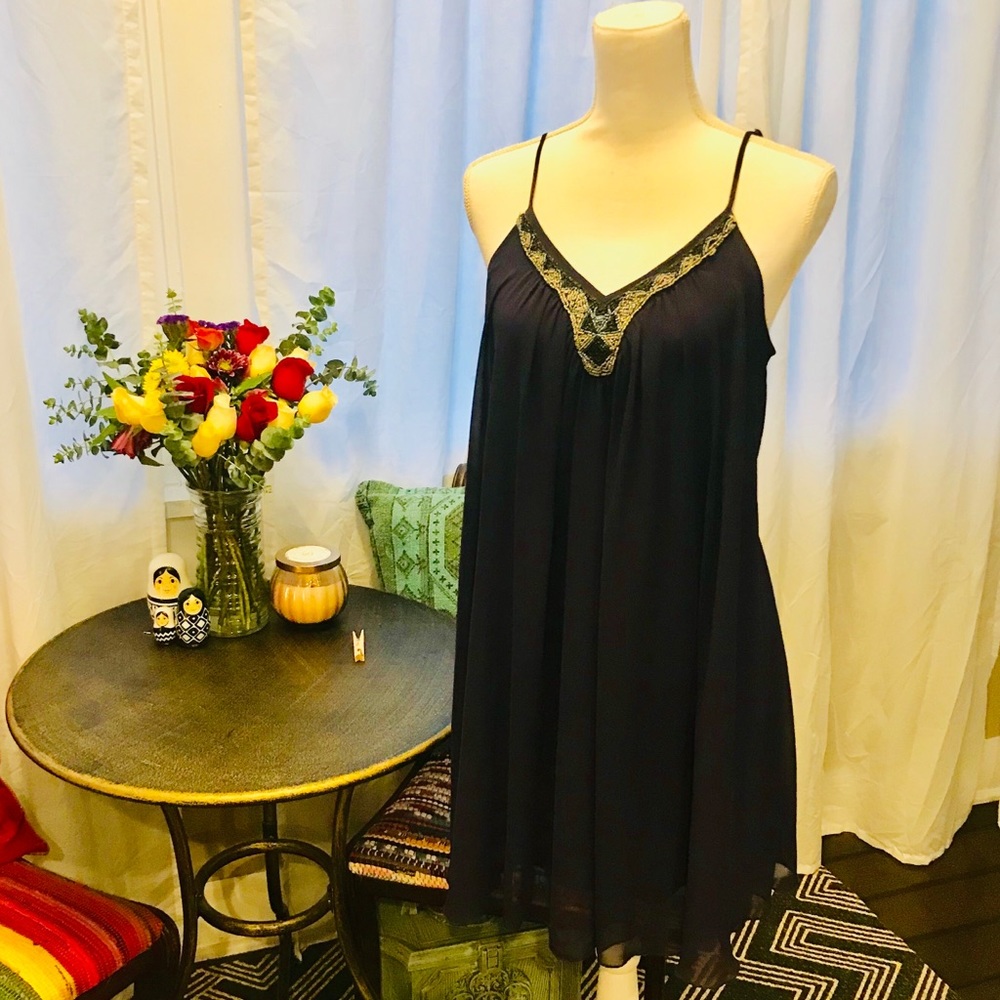 Express navy sun dress beaded details
